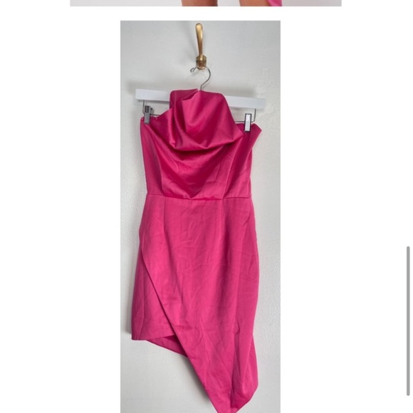 ELLIATT Lilah Asymmetric Satin Cocktail Dress in Fuchsia Size X-Small - Picture 9 of 10
